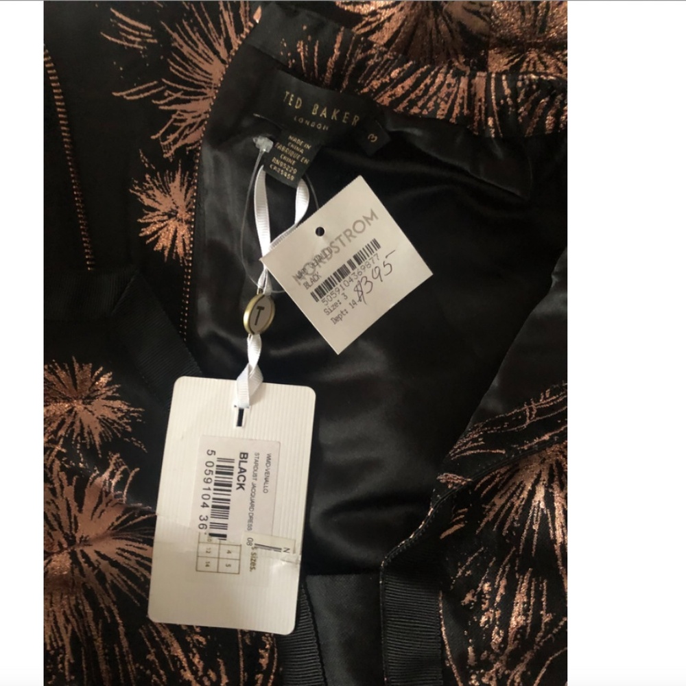 Ted Baker black/rose gold with Tag Tzalla Metallic Jacquard Cocktail Dress - Picture 8 of 16